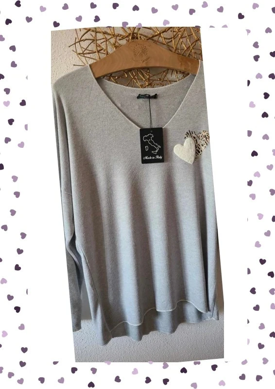 Top gris fluide à motif cœur – Taille unique – Made in Italy